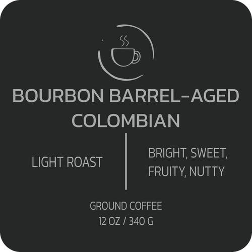 Ground Bourbon Barrel-Aged Colombian coffee from Stripling Coffee in a rustic barrel-aging process.