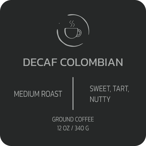 Ground Decaf Colombian coffee from Stripling Coffee, showing a close-up of rich, dark roasted coffee grounds.