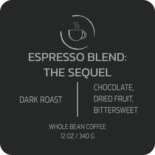 Bag of Stripling Coffee Espresso Blend: The Sequel, featuring dark roasted coffee beans for a rich, bold espresso flavor.