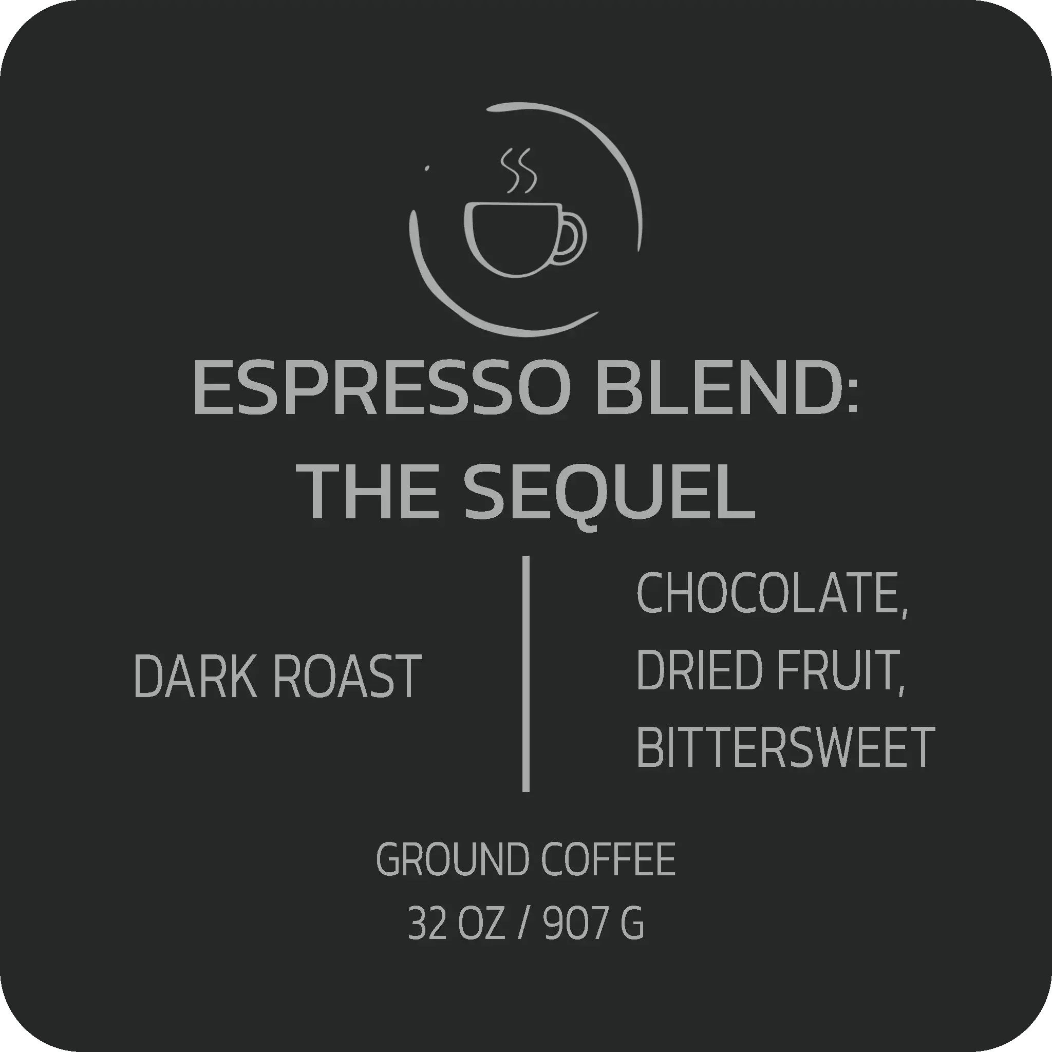 Ground Stripling Coffee Espresso Blend: The Sequel in a 2lb bag, showcasing rich, dark roasted coffee grounds.