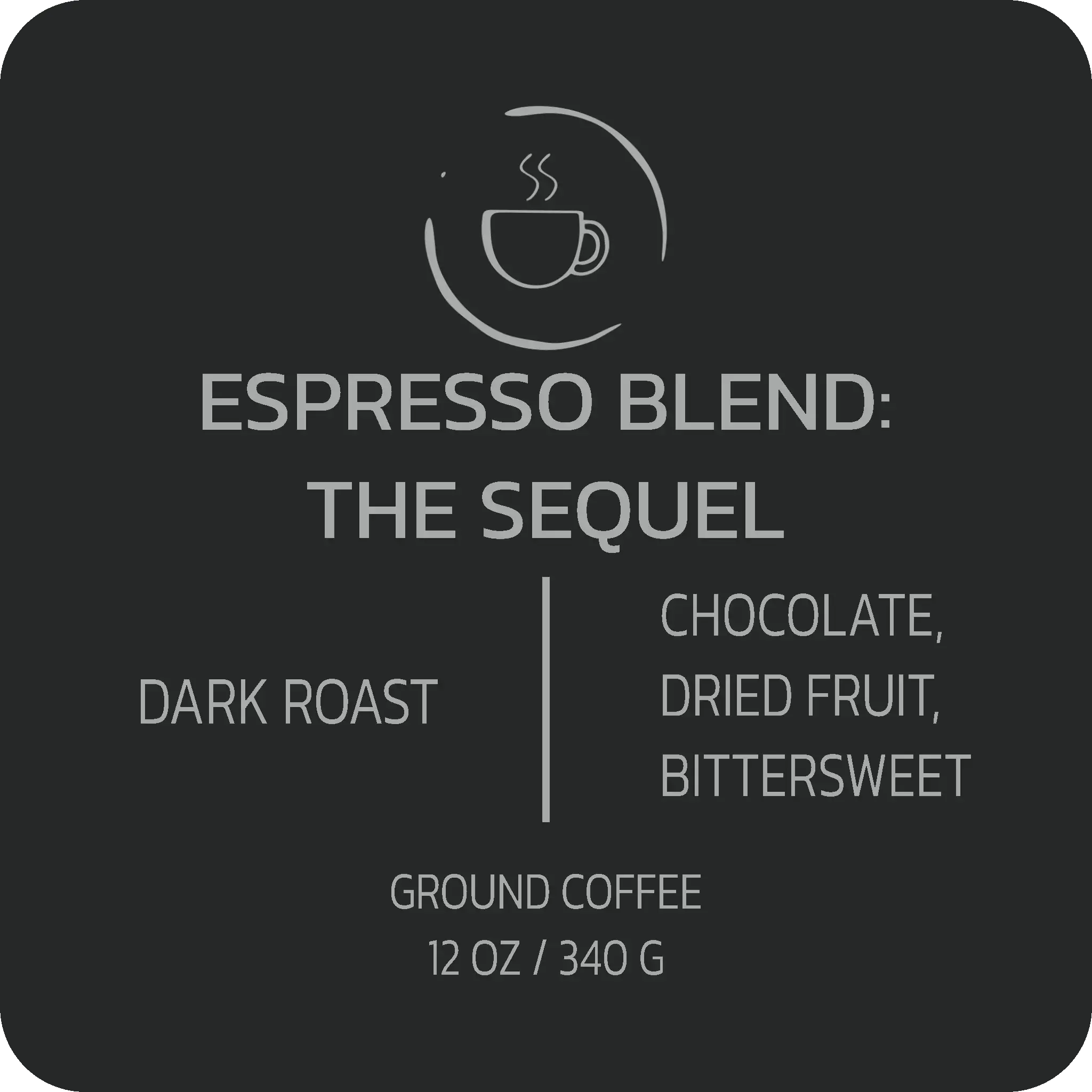 Ground espresso blend coffee called The Sequel by Stripling Coffee, showing a close-up of the rich, dark roasted coffee grounds.