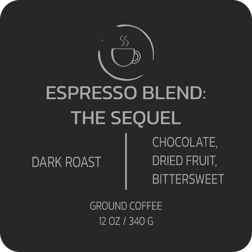 Ground espresso blend coffee called The Sequel by Stripling Coffee, showing a close-up of the rich, dark roasted coffee grounds.