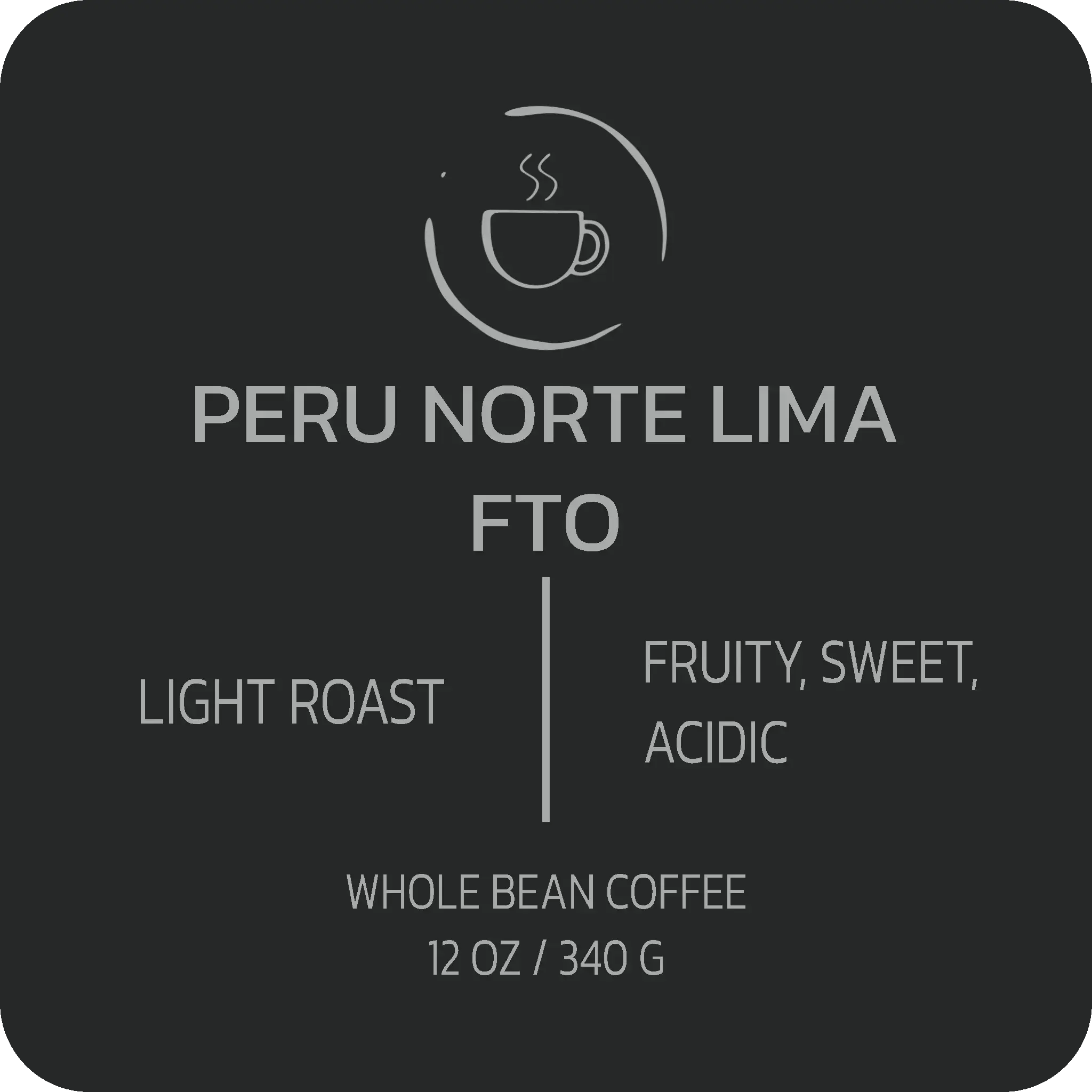 Peru Norte Lima FTO washed coffee beans from Stripling Coffee, showing a close-up of roasted coffee beans.