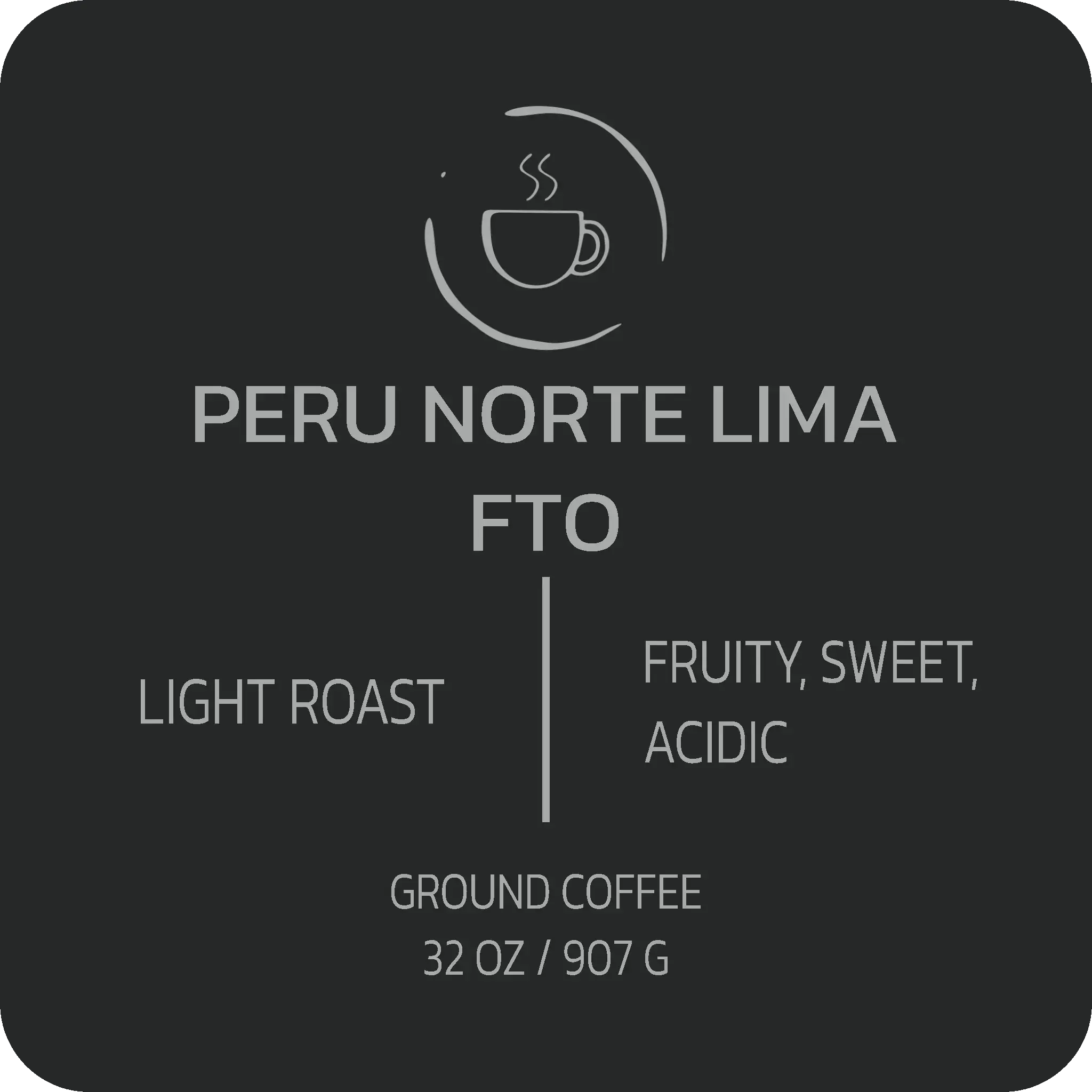 Ground Peru Norte Lima FTO coffee from Stripling Coffee, showing a 32oz bag of washed Arabica beans.